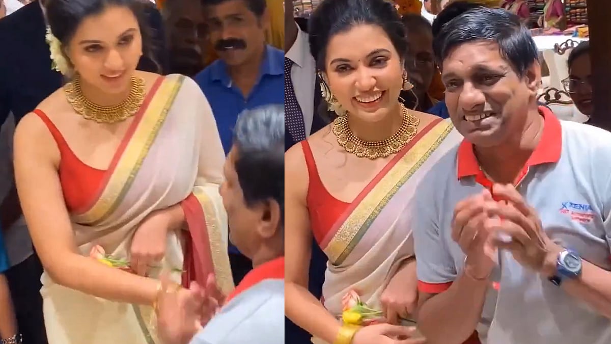 അ‍ഞ്ജു കുര്യന്റെ കാൽ തൊട്ട് വന്ദിച്ച് ആരാധകൻ; അമ്പരന്ന് നടി, വിഡിയോ